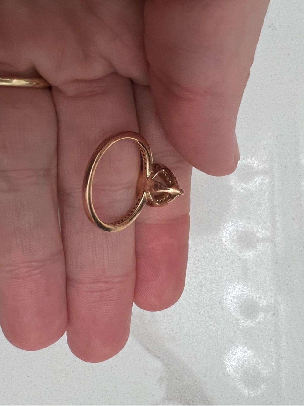 Pandora Rose Gold Teardrop Halo Ring with Clear Stone Size 7.5 - Picture 10 of 13